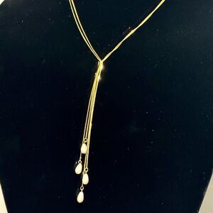 Gold Vermeil Teardrop Pearl Lariat Necklace